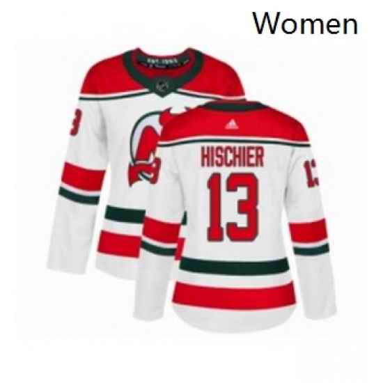 Womens Adidas New Jersey Devils 13 Nico Hischier Authentic White Alternate NHL Jersey
